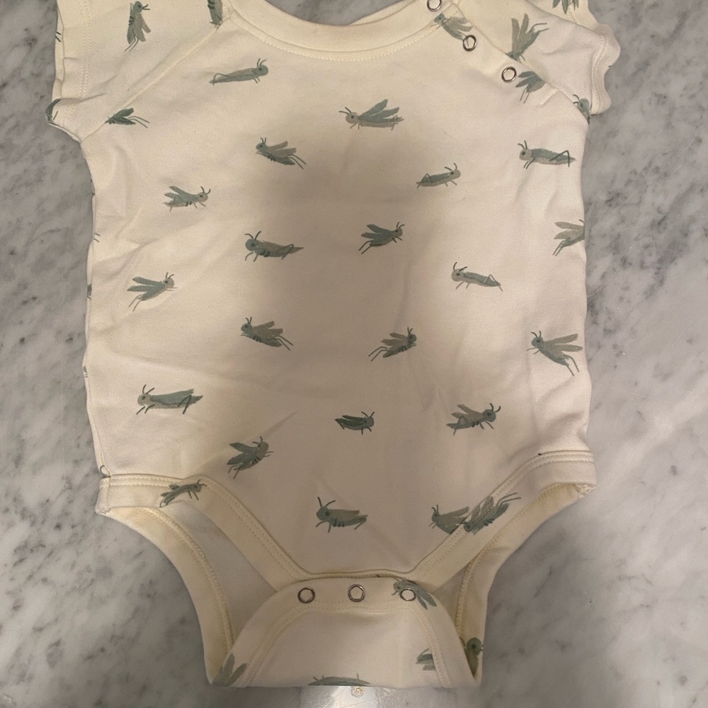 Pehr Grasshopper Print Cream Baby Onesie 6-12 Months